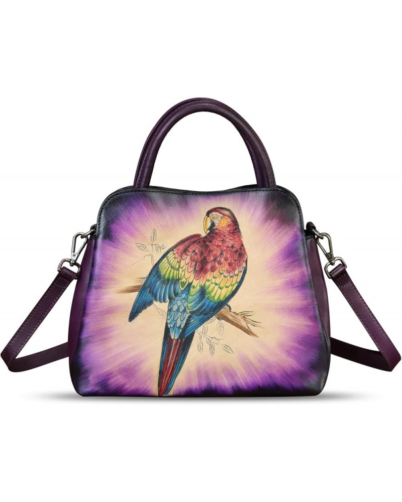 Genuine Leather Handbag for Women Hand Painted Leather Top Handle Satchel Handmade Crossbody Purse Pattern8 $52.08 Satchels