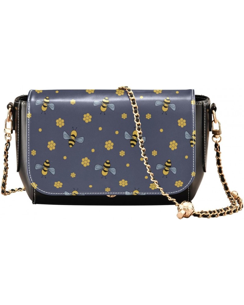 Cartoon Bees Blue Crossbody Bag Womens Fall Shoulder Bag with Adjustable Strap Black Small Purse $17.21 Crossbody Bags