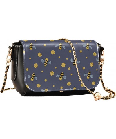 Cartoon Bees Blue Crossbody Bag Womens Fall Shoulder Bag with Adjustable Strap Black Small Purse $17.21 Crossbody Bags