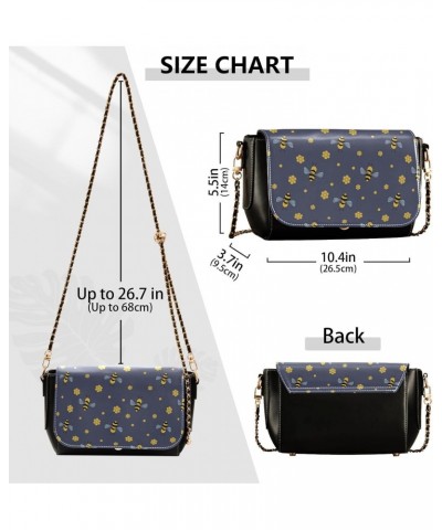 Cartoon Bees Blue Crossbody Bag Womens Fall Shoulder Bag with Adjustable Strap Black Small Purse $17.21 Crossbody Bags