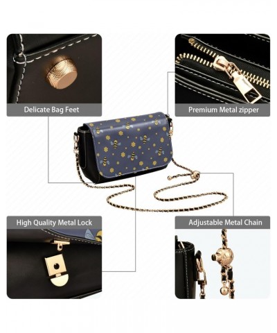 Cartoon Bees Blue Crossbody Bag Womens Fall Shoulder Bag with Adjustable Strap Black Small Purse $17.21 Crossbody Bags