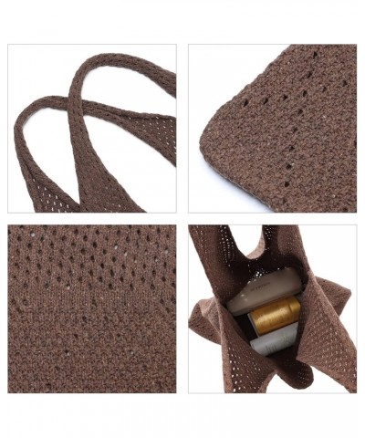 Crochet Mesh Beach Tote Bag Summer Y2K Aesthetic Knit Shoulder Bag Large Capacity Hobo Bag for Women B-coffee $15.80 Totes