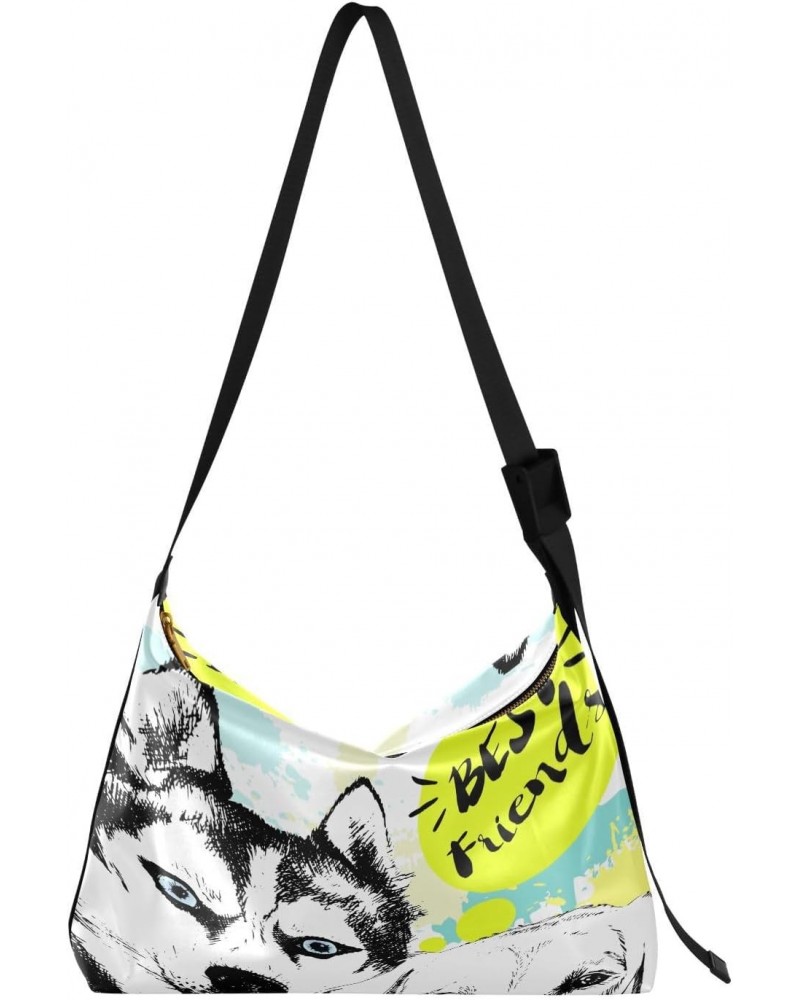 Labrador and Husky Hobo Crossbody Bags for Women Leather Large Shoulder Bag Cross Body Hand Drawn Trendy Womens Tote Bags Han...