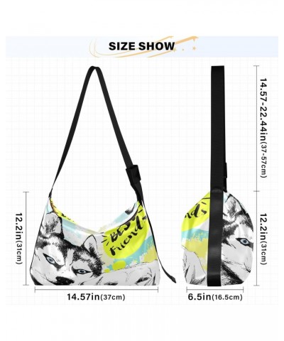 Labrador and Husky Hobo Crossbody Bags for Women Leather Large Shoulder Bag Cross Body Hand Drawn Trendy Womens Tote Bags Han...