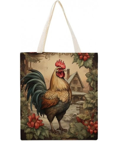 Christmas Chicken Canvas Tote Bag Chicken Christmas Rooster Hens Beach Bags Canvas Bag Minimalist Tote Bag Gifts Totebag $10....