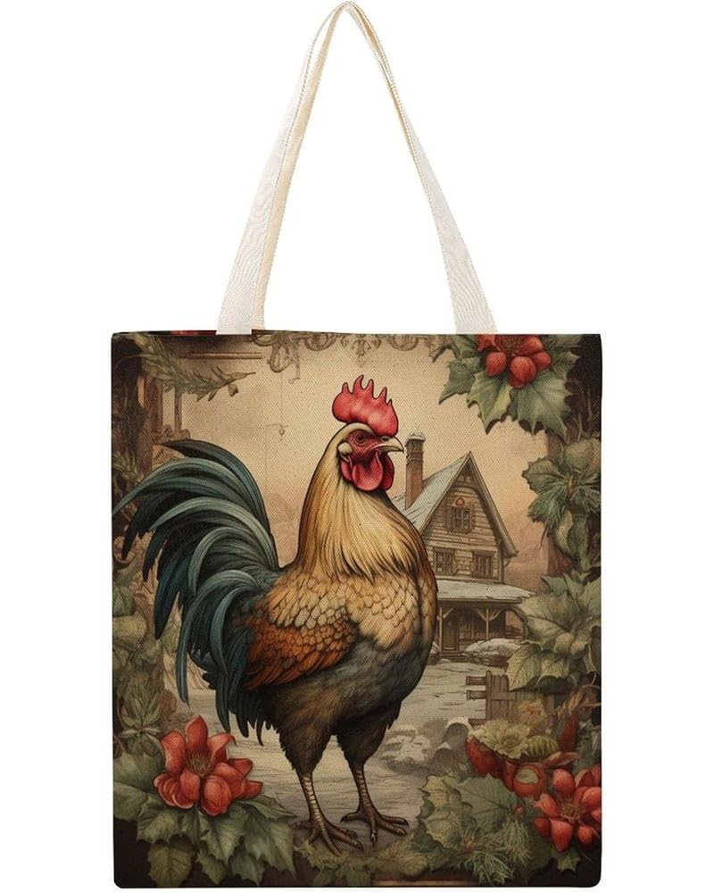 Christmas Chicken Canvas Tote Bag Chicken Christmas Rooster Hens Beach Bags Canvas Bag Minimalist Tote Bag Gifts Totebag $10....