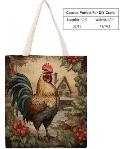 Christmas Chicken Canvas Tote Bag Chicken Christmas Rooster Hens Beach Bags Canvas Bag Minimalist Tote Bag Gifts Totebag $10....