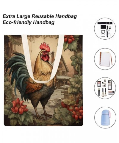 Christmas Chicken Canvas Tote Bag Chicken Christmas Rooster Hens Beach Bags Canvas Bag Minimalist Tote Bag Gifts Totebag $10....