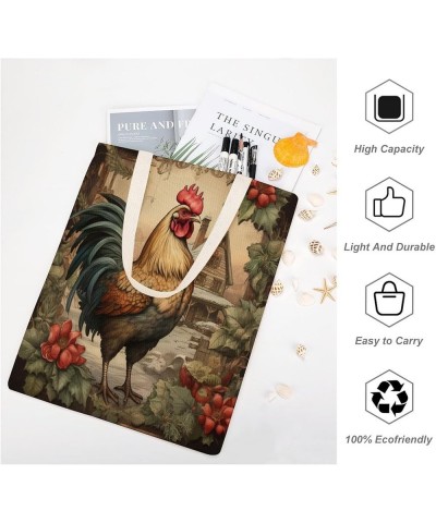 Christmas Chicken Canvas Tote Bag Chicken Christmas Rooster Hens Beach Bags Canvas Bag Minimalist Tote Bag Gifts Totebag $10....