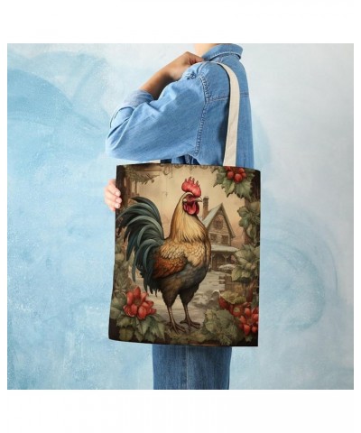 Christmas Chicken Canvas Tote Bag Chicken Christmas Rooster Hens Beach Bags Canvas Bag Minimalist Tote Bag Gifts Totebag $10....