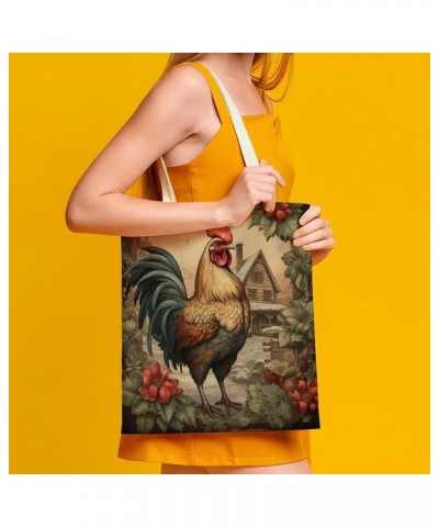 Christmas Chicken Canvas Tote Bag Chicken Christmas Rooster Hens Beach Bags Canvas Bag Minimalist Tote Bag Gifts Totebag $10....