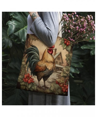 Christmas Chicken Canvas Tote Bag Chicken Christmas Rooster Hens Beach Bags Canvas Bag Minimalist Tote Bag Gifts Totebag $10....