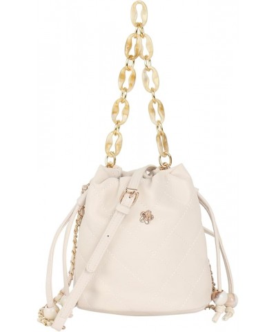 Women Drawstring Shoulder Bag Faux Leather Bucket Handbag Beach Purse Cream $17.93 Totes