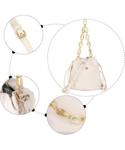 Women Drawstring Shoulder Bag Faux Leather Bucket Handbag Beach Purse Cream $17.93 Totes