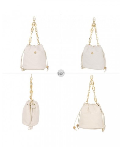 Women Drawstring Shoulder Bag Faux Leather Bucket Handbag Beach Purse Cream $17.93 Totes