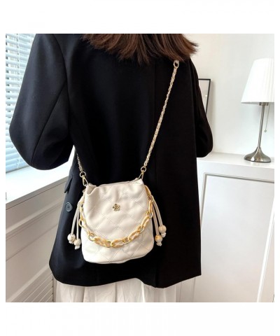 Women Drawstring Shoulder Bag Faux Leather Bucket Handbag Beach Purse Cream $17.93 Totes