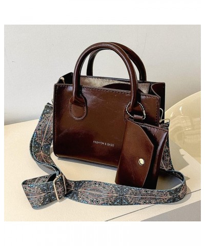 Women Female Clutch Fashion Solid Color Crossbody Bag Wide Shoulder Strap with Wallet PU Girl Large Bag Dark Brown $8.77 Shou...