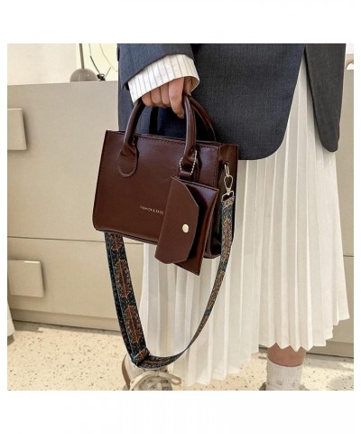 Women Female Clutch Fashion Solid Color Crossbody Bag Wide Shoulder Strap with Wallet PU Girl Large Bag Dark Brown $8.77 Shou...