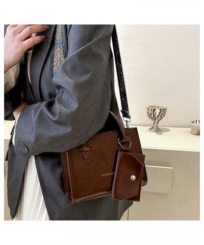 Women Female Clutch Fashion Solid Color Crossbody Bag Wide Shoulder Strap with Wallet PU Girl Large Bag Dark Brown $8.77 Shou...