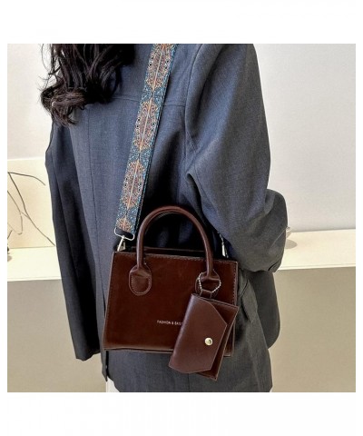 Women Female Clutch Fashion Solid Color Crossbody Bag Wide Shoulder Strap with Wallet PU Girl Large Bag Dark Brown $8.77 Shou...