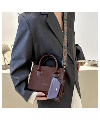 Women Female Clutch Fashion Solid Color Crossbody Bag Wide Shoulder Strap with Wallet PU Girl Large Bag Dark Brown $8.77 Shou...