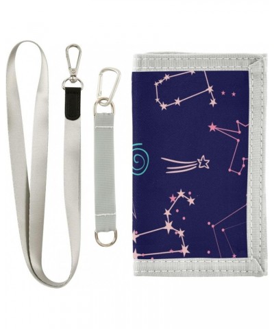 Space Star Constellation Trifold Wallet Fabric Wallet Small Nylon Wallet Card Wallet with Lanyard $9.85 Wallets