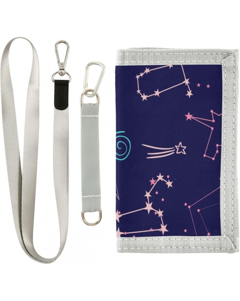 Space Star Constellation Trifold Wallet Fabric Wallet Small Nylon Wallet Card Wallet with Lanyard $9.85 Wallets