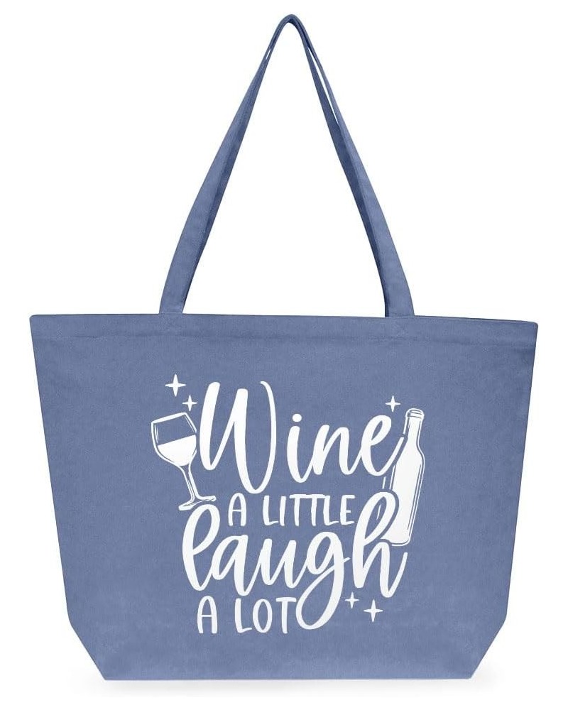 Wine A Little Laugh A Lot Cotton Tote Bag - Wine Drinker Tote - Wine Tote Denim $15.17 Totes