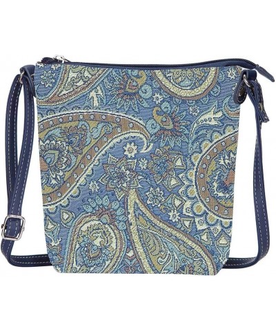 Tapestry Small Crossbody Bag Sling Bag for Women with Wildflower Paisley Blue Design (SLING-PAIS) $10.79 Crossbody Bags