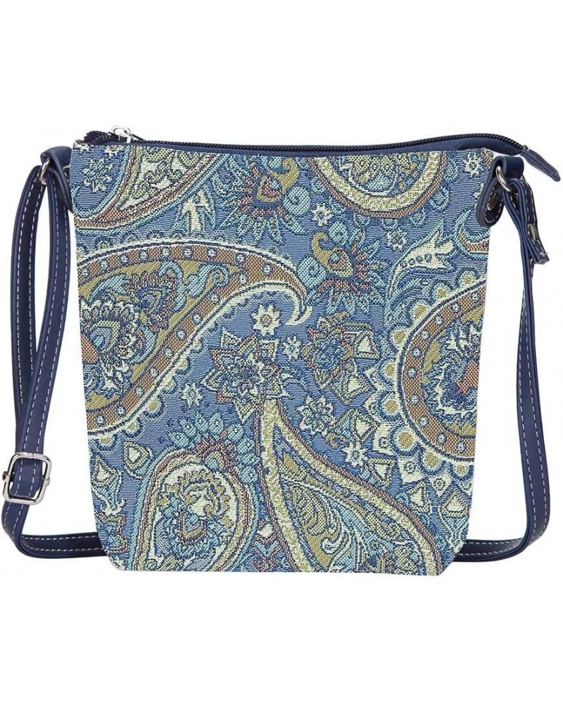 Tapestry Small Crossbody Bag Sling Bag for Women with Wildflower Paisley Blue Design (SLING-PAIS) $10.79 Crossbody Bags