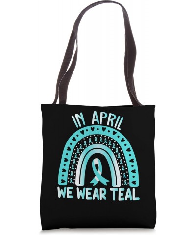 In April We Wear Teal Sexual Assault Awareness Month Rainbow Tote Bag $11.52 Totes