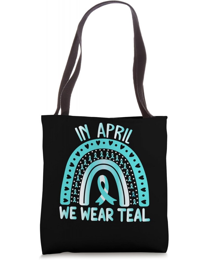 In April We Wear Teal Sexual Assault Awareness Month Rainbow Tote Bag $11.52 Totes