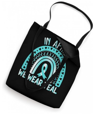 In April We Wear Teal Sexual Assault Awareness Month Rainbow Tote Bag $11.52 Totes