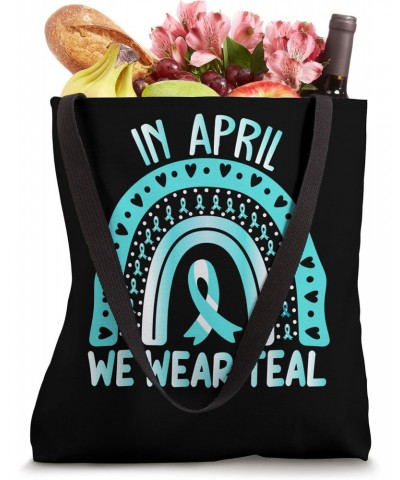 In April We Wear Teal Sexual Assault Awareness Month Rainbow Tote Bag $11.52 Totes