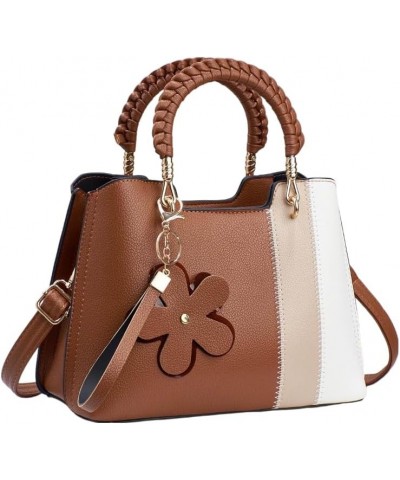 Women Stylish Handbag Tote Bag Cross-Body Bag Lady Faux Leather Satchel Patchwork Shoulder Bag with Pocket Beige $22.54 Totes