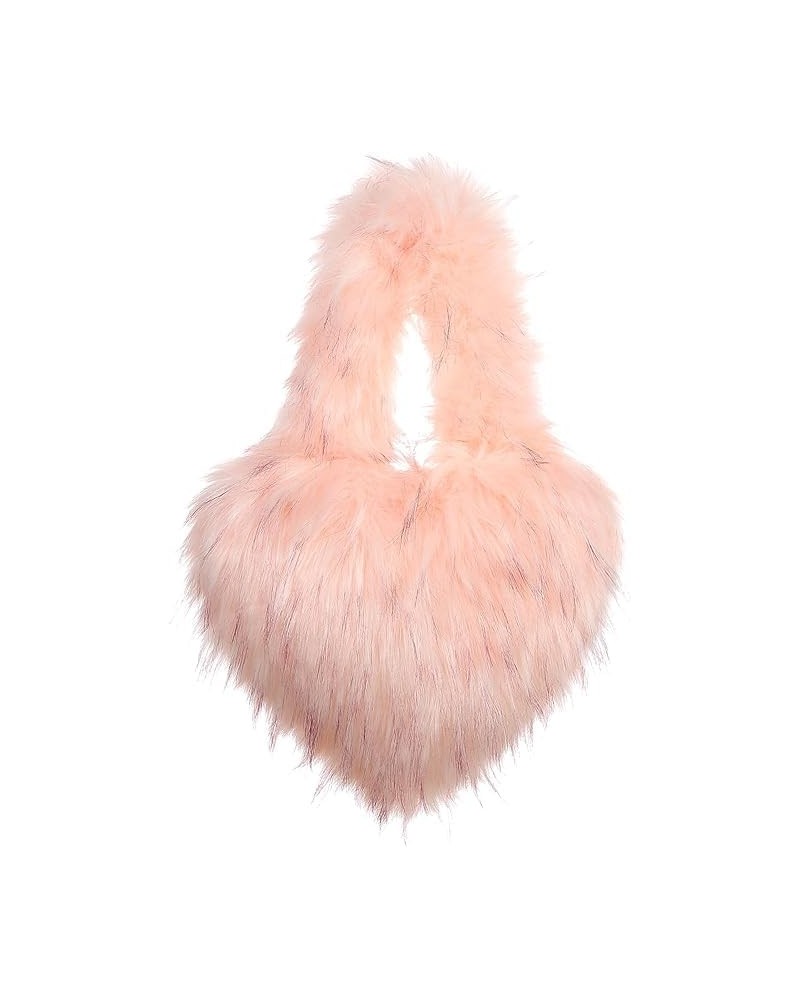 Furry Heart Shaped Crossbody Bag for Women - Plush Y2K Handbag with Soft Shoulder Strap Small Light Pink $19.13 Totes