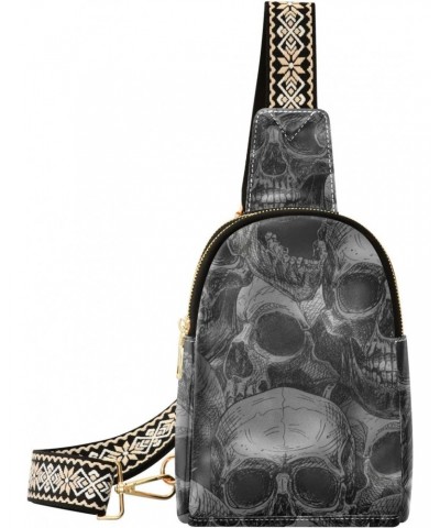 Skulls Crossbody Sling Bag for Women Men Leather Chest Bags Purse Adjustable Cross Body Daypack for Outdoors Workout Travel $...