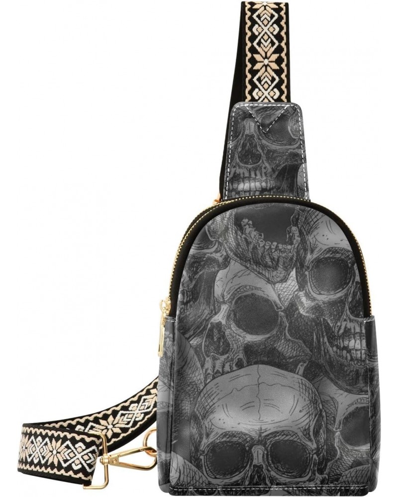 Skulls Crossbody Sling Bag for Women Men Leather Chest Bags Purse Adjustable Cross Body Daypack for Outdoors Workout Travel $...