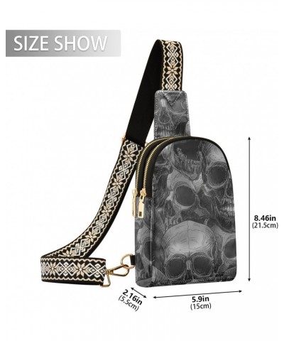 Skulls Crossbody Sling Bag for Women Men Leather Chest Bags Purse Adjustable Cross Body Daypack for Outdoors Workout Travel $...