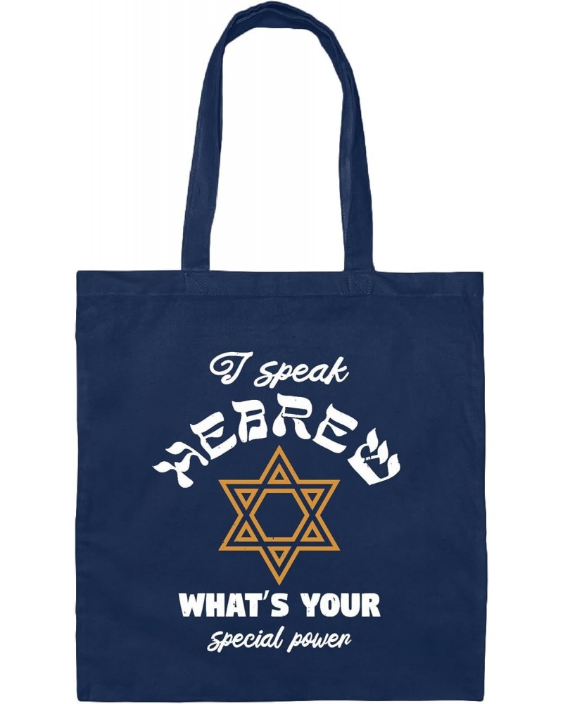 Jewish Gift I Speak Hebrew What is Your Special Power idea for Jewish Navy Black Multicolor Canvas Tote Bag $16.81 Totes