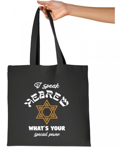 Jewish Gift I Speak Hebrew What is Your Special Power idea for Jewish Navy Black Multicolor Canvas Tote Bag $16.81 Totes