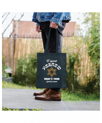 Jewish Gift I Speak Hebrew What is Your Special Power idea for Jewish Navy Black Multicolor Canvas Tote Bag $16.81 Totes