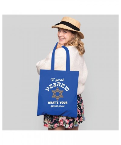 Jewish Gift I Speak Hebrew What is Your Special Power idea for Jewish Navy Black Multicolor Canvas Tote Bag $16.81 Totes