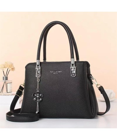 Purses And Handbags For Women Solid Color Elegant Large Capacity Shoulder Tote Bags Top Handle Satchel With Pendant (Black) G...