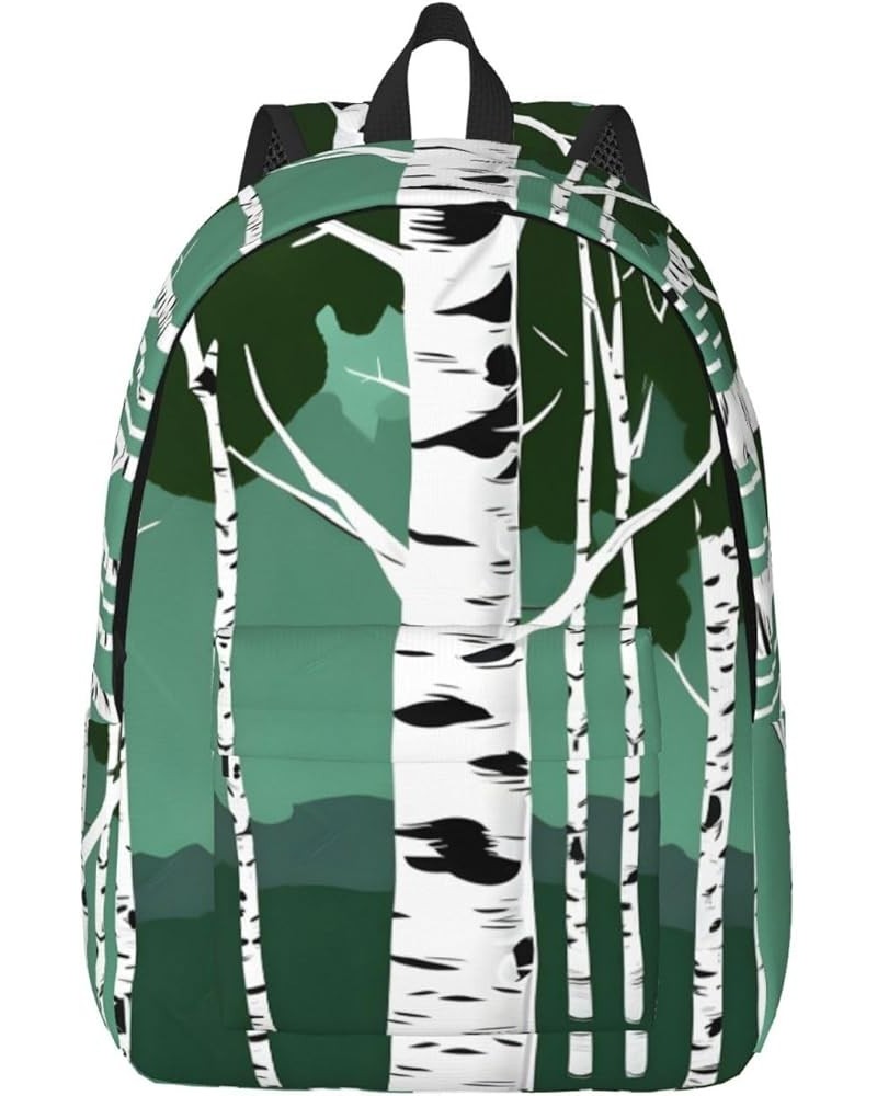 Birch Trees Print Casual Double Shoulder Daypack,Anti-Theft Travel Canvas Backpack For Men And Women Black Small $16.58 Backp...