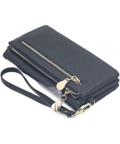 Leather Long Wallet with Zipper Coin Purse Large-Capacity Wallet Card case Ladies Wallet Coin Purse Card (Color : Blue) Black...