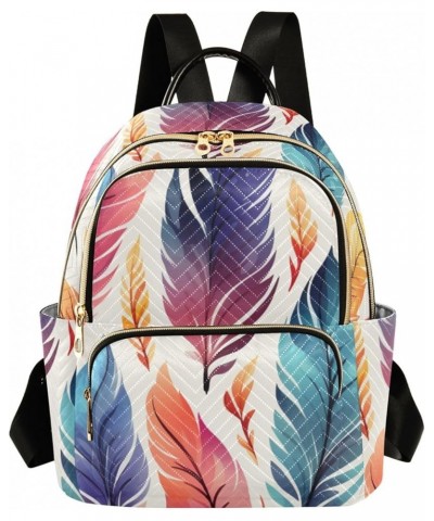 Colorful Feathers Fashion Backpack Purse Ladies Fashion Rucksack Travel Shoulder Bag Casual Daily Backpack Work Bag Medium $2...