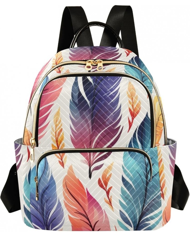 Colorful Feathers Fashion Backpack Purse Ladies Fashion Rucksack Travel Shoulder Bag Casual Daily Backpack Work Bag Medium $2...