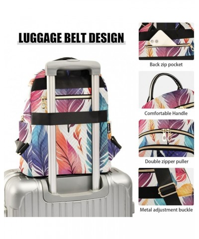 Colorful Feathers Fashion Backpack Purse Ladies Fashion Rucksack Travel Shoulder Bag Casual Daily Backpack Work Bag Medium $2...