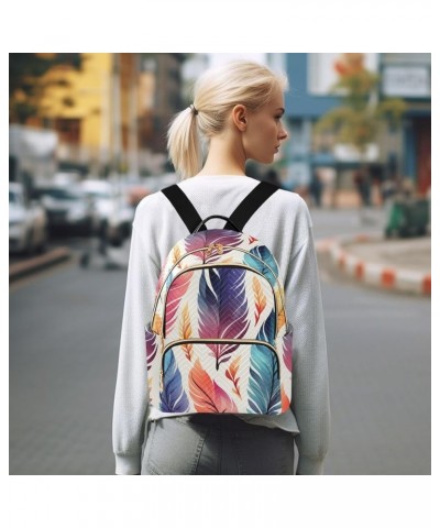 Colorful Feathers Fashion Backpack Purse Ladies Fashion Rucksack Travel Shoulder Bag Casual Daily Backpack Work Bag Medium $2...